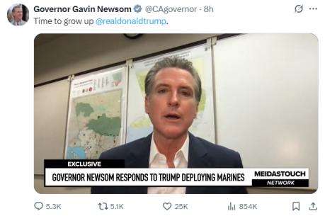 洛杉矶骚乱持续，加州州长喊话特朗普：是时候长大了【秘鲁新世界日報】